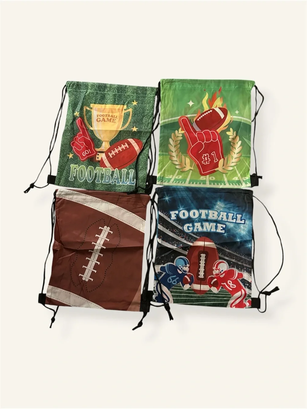 12-Pack Nylon Pullstring Gift Bags Football Theme